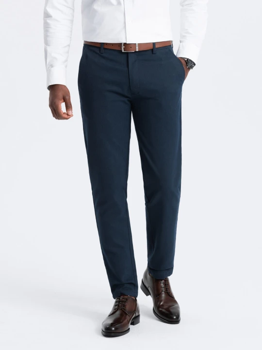 Zdjęcie produktu Spodnie klasyczne męskie chino z delikatną teksturą - granatowe V3 Ombre Clothing