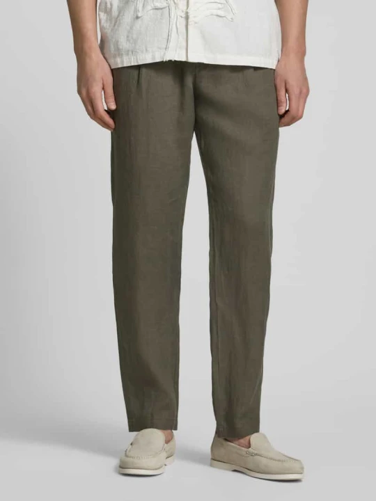 Zdjęcie produktu Spodnie lniane model 'OSBY JOGGER PLEATS' Marc O'Polo Ciemnobrązowy