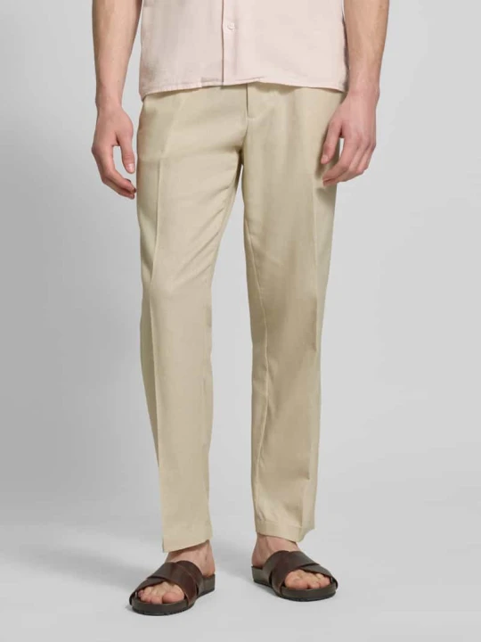 Zdjęcie produktu Spodnie lniane o kroju regular fit z mieszanki lnu i bawełny Calvin Klein Beżowy