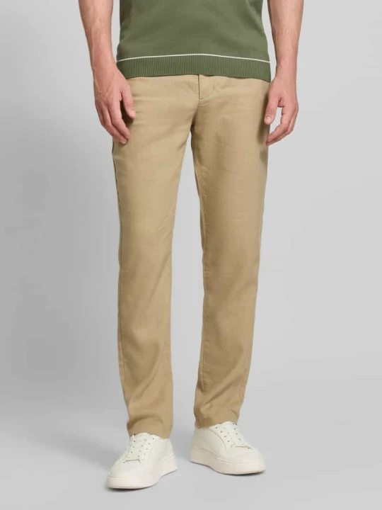Zdjęcie produktu Spodnie lniane o kroju regular fit z wyhaftowanym logo model 'Denton' Tommy Hilfiger Beżowy