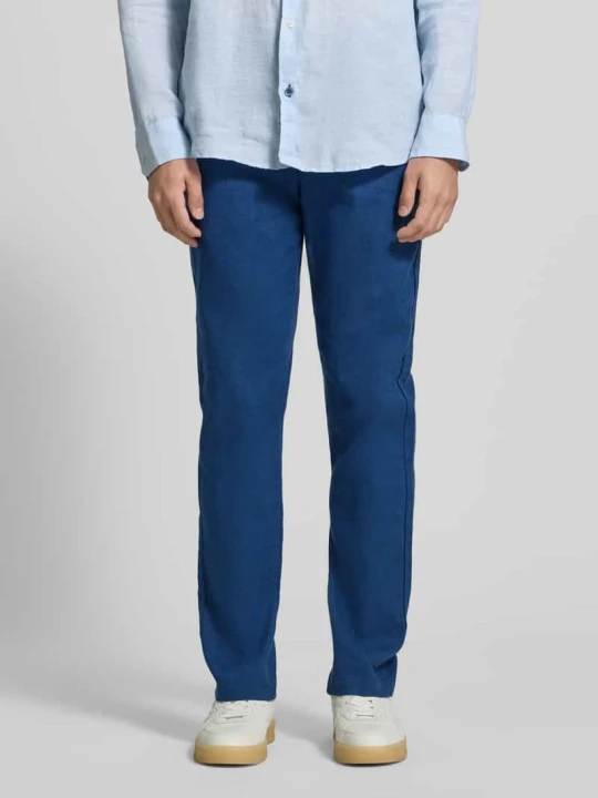 Zdjęcie produktu Spodnie lniane o kroju regular fit z wyhaftowanym logo model 'Denton' Tommy Hilfiger Niebieski
