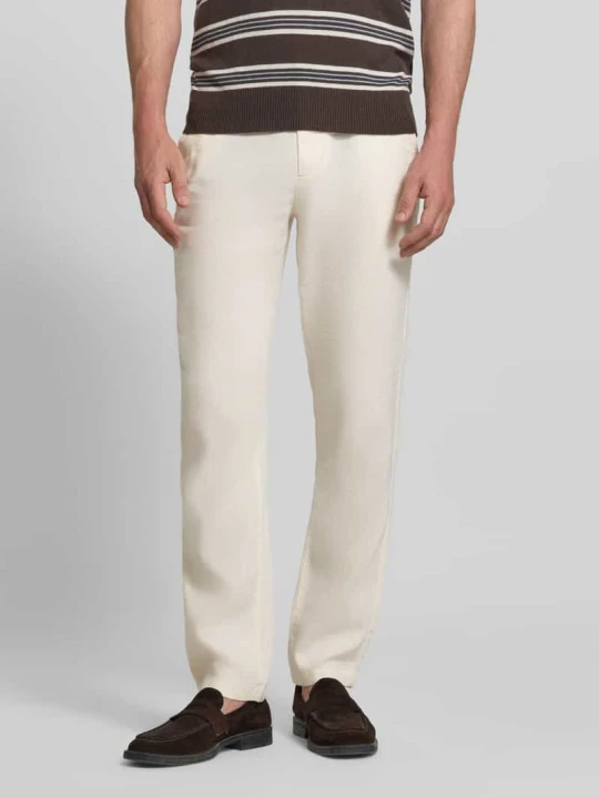 Zdjęcie produktu Spodnie lniane o kroju regular fit z wyhaftowanym logo model 'Denton' Tommy Hilfiger Gliniany