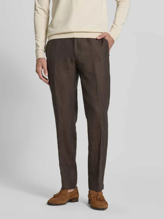 Zdjęcie produktu Spodnie lniane o kroju slim fit z tunelem model 'Sake' JOOP! Czekoladowy