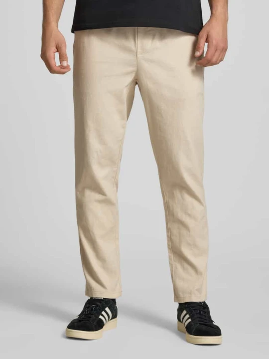 Zdjęcie produktu Spodnie lniane o kroju tapered z mieszanki bawełny i lnu model 'LINUS' Only & Sons Gliniany