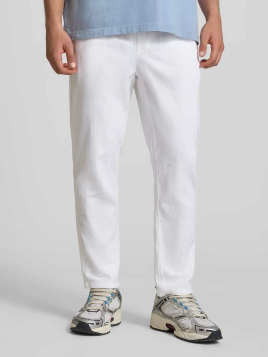 Zdjęcie produktu Spodnie lniane o kroju tapered z mieszanki bawełny i lnu model 'LINUS' Only & Sons Biały