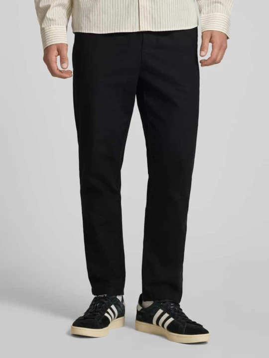 Zdjęcie produktu Spodnie lniane o kroju tapered z mieszanki bawełny i lnu model 'LINUS' Only & Sons Czarny