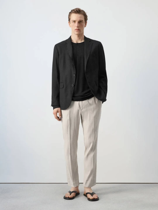 Zdjęcie produktu Spodnie lniane slim fit w paski beżowy - Mężczyzna - MANGO MAN