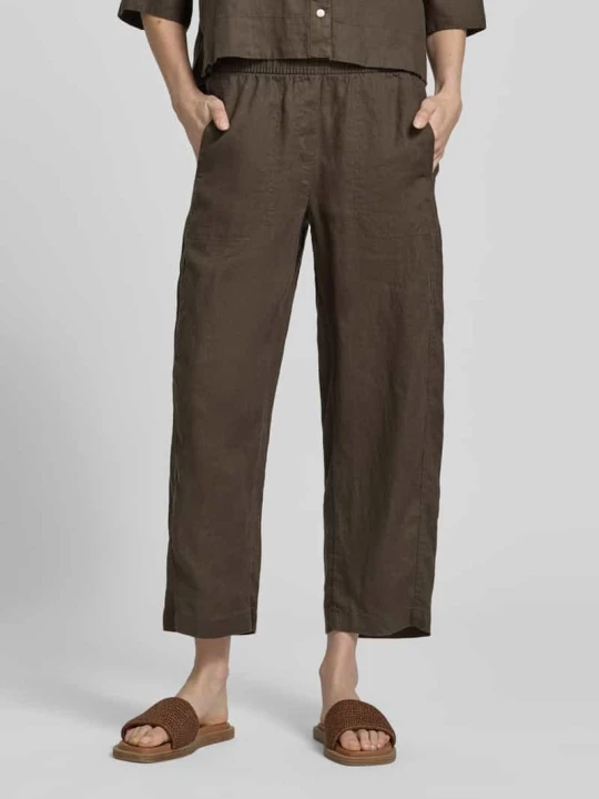 Zdjęcie produktu Spodnie lniane w skróconym kroju model 'myha linen' Opus Khaki