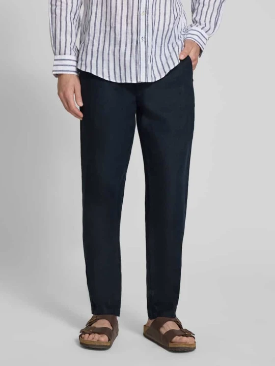 Zdjęcie produktu Spodnie lniane z wpuszczanymi kieszeniami model 'Pandrup' Casual Friday Granatowy