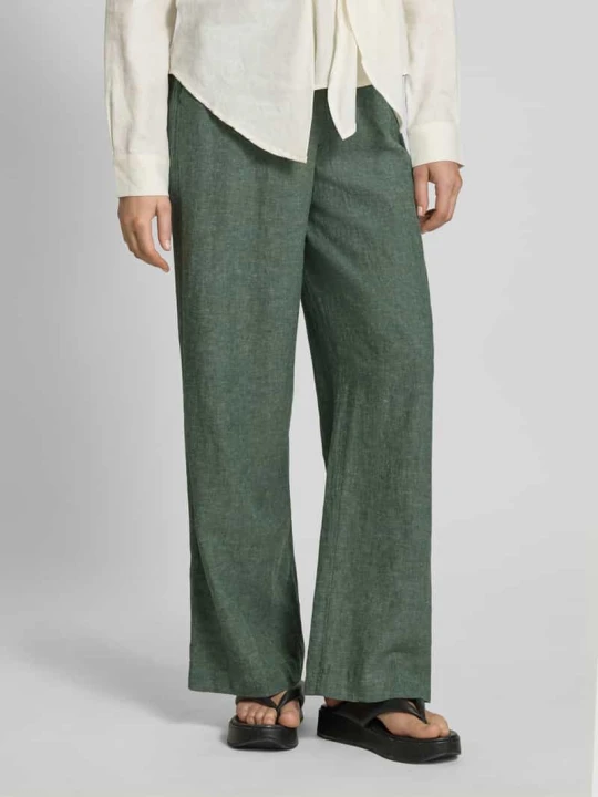 Zdjęcie produktu Spodnie lniane z wpuszczanymi kieszeniami model 'Pennie Ginia' MSCH Copenhagen Khaki