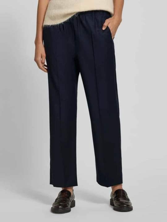 Zdjęcie produktu Spodnie materiałowe o kroju regular fit z mieszanki żywej wełny model ‘HATELEY' Weekend Max Mara Granatowy