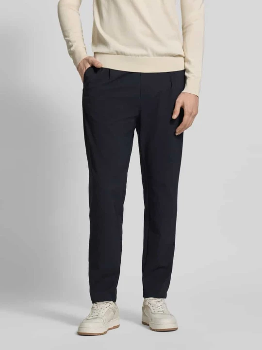 Zdjęcie produktu Spodnie materiałowe o kroju slim fit z fakturowanym wzorem CRUNA Ciemnoniebieski