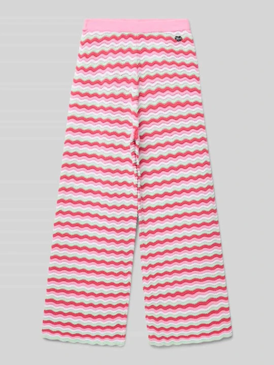 Zdjęcie produktu Szerokie materiałowe spodnie w stylu szydełkowym Guess Różowy