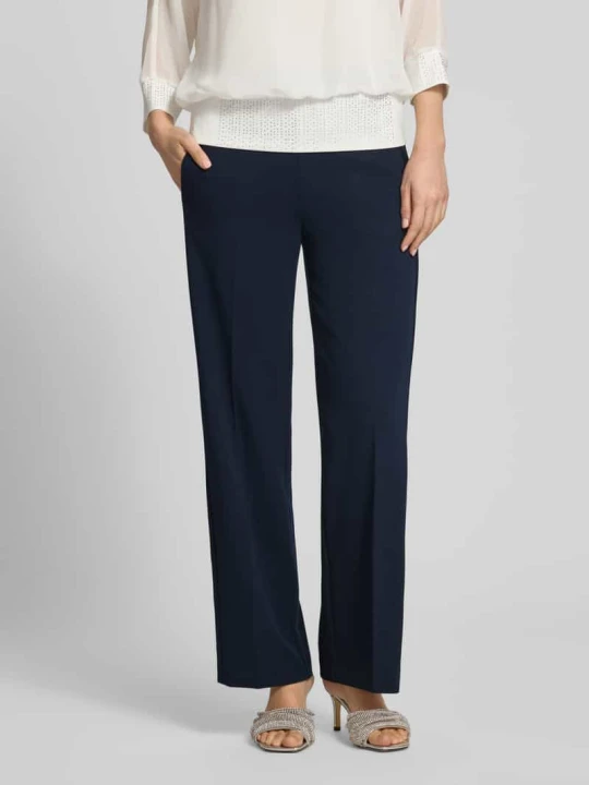 Zdjęcie produktu Spodnie materiałowe z kantami i elastycznym pasem Vera Mont Ciemnoniebieski