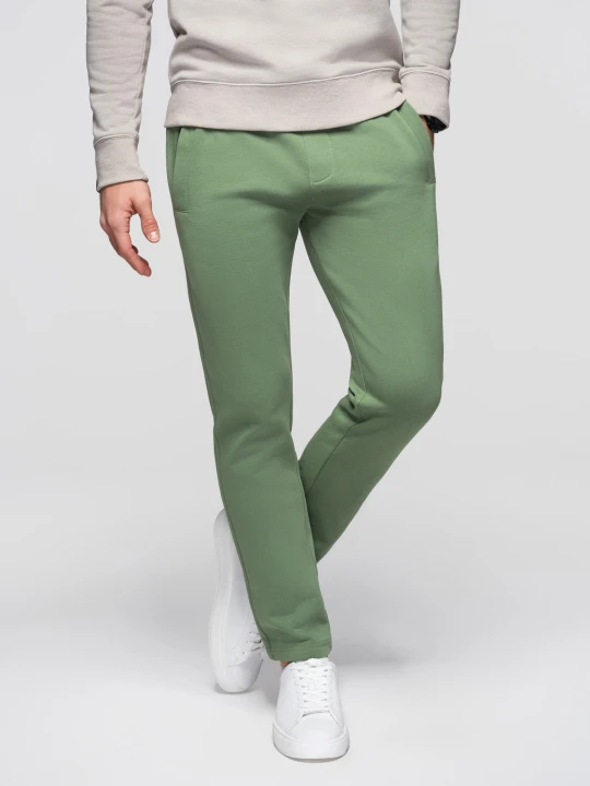Zdjęcie produktu Spodnie męskie bawełniane dresowe BASIC z nogawką bez ściągacza - zielone V3 - Rozmiar: M Ombre Clothing