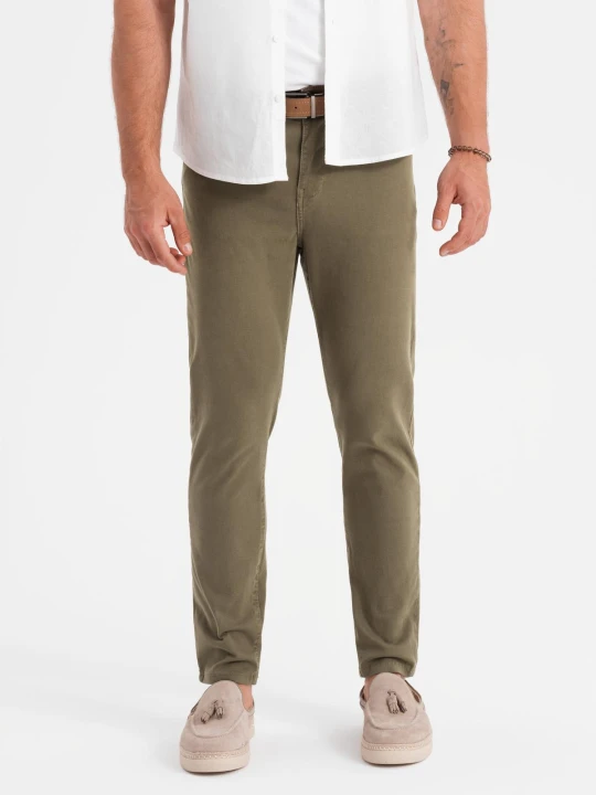 Zdjęcie produktu Spodnie męskie chino o dopasowanym kroju - oliwkowe V3 - Rozmiar: M Ombre Clothing oliwkowy