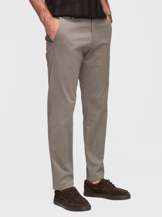 Zdjęcie produktu Spodnie męskie chino REGULAR FIT z delikatną strukturą – szare V1 - Rozmiar: L Ombre Clothing