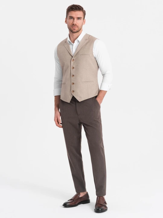 Zdjęcie produktu Spodnie męskie chino z gumką w pasie SLIM FIT - czekoladowe V2 - Rozmiar: XL Ombre Clothing brązowy