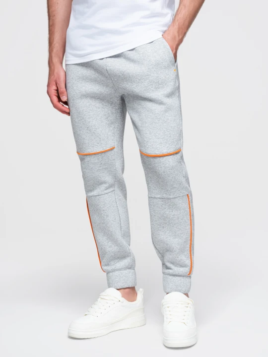Zdjęcie produktu Spodnie męskie dresowe z kontrastowymi przeszyciami - szary melanż V3 Ombre Clothing