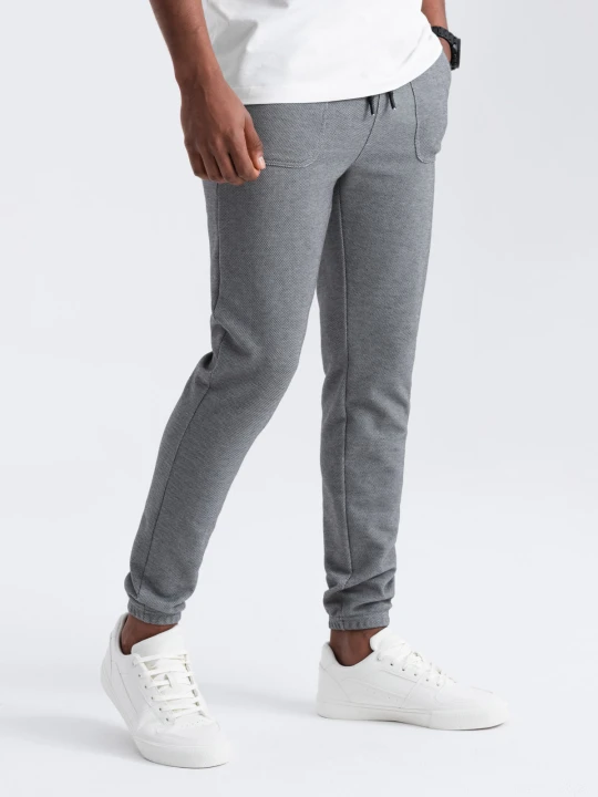 Zdjęcie produktu Spodnie męskie dresowe ze strukturalnej dzianiny - grafitowe V5 Ombre Clothing grafitowy