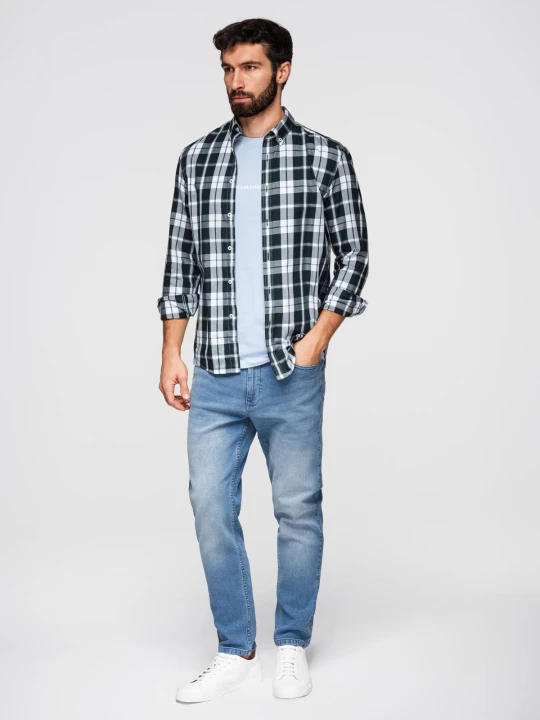 Zdjęcie produktu Spodnie męskie jeansowe CARROT z przetarciami - jasnoniebieskie V1 - Rozmiar: XXL Ombre Clothing