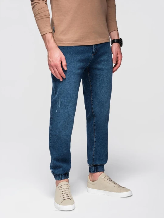 Zdjęcie produktu Spodnie męskie jeansowe JOGGERY z klasyczna opaśnicą - niebieskie V2 - Rozmiar: L Ombre Clothing