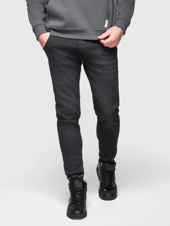 Zdjęcie produktu Spodnie męskie jeansowe joggery ze ściagaczem w pasie - czarne V4 - Rozmiar: L Ombre Clothing