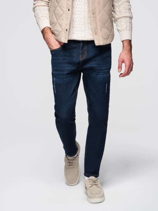 Zdjęcie produktu Spodnie męskie jeansowe z przetarciami REGULAR FIT - ciemnoniebieskie V4 - Rozmiar: M Ombre Clothing