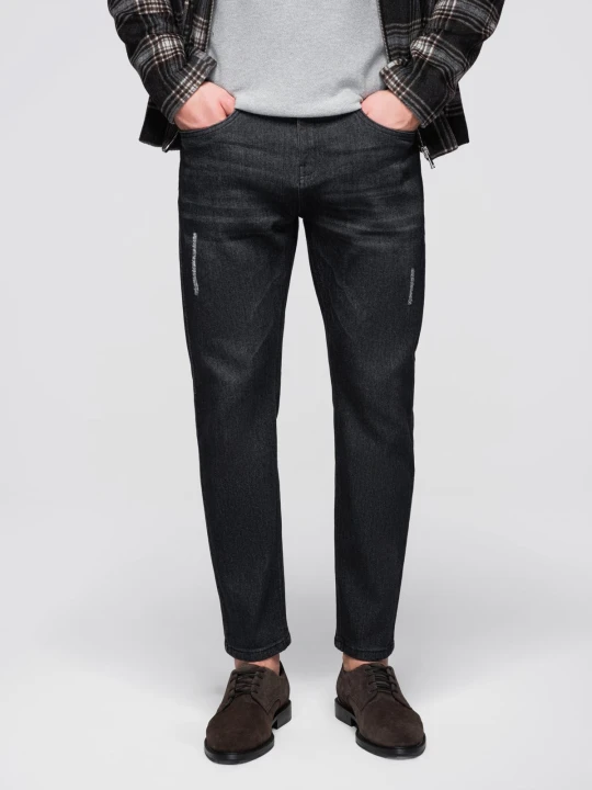Zdjęcie produktu Spodnie męskie jeansowe z przetarciami REGULAR FIT - czarne V2 - Rozmiar: L Ombre Clothing