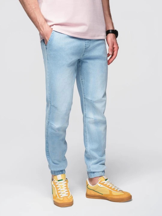 Zdjęcie produktu Spodnie męskie JOGGERY jeansowe z efektem sprania - jasnoniebieskie V1 - Rozmiar: XXL Ombre Clothing