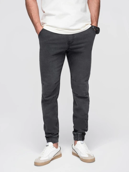 Zdjęcie produktu Spodnie męskie JOGGERY jeansowe z efektem sprania - szare V3 Ombre Clothing
