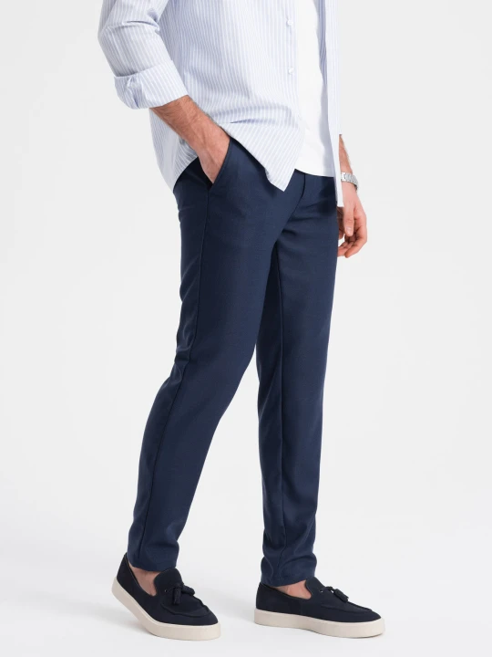 Zdjęcie produktu Spodnie męskie klasyczne chino SLIM FIT - granatowe V1 - Rozmiar: L Ombre Clothing