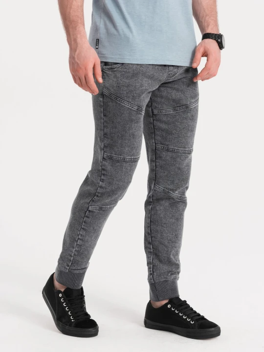 Zdjęcie produktu Spodnie męskie marmurkowe JOGGERY z przeszyciami - szare V3 - Rozmiar: S Ombre Clothing