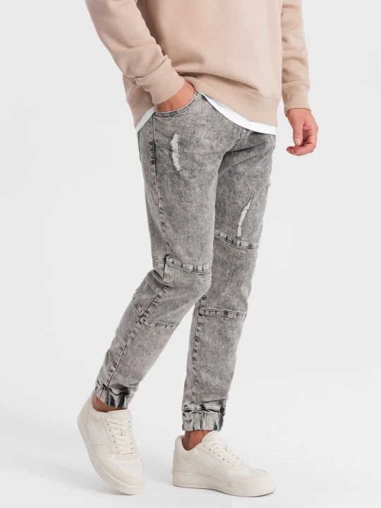 Zdjęcie produktu Spodnie męskie marmurkowe JOGGERY z przetarciami - szare V3 - Rozmiar: XL Ombre Clothing