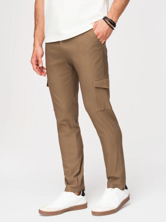 Zdjęcie produktu Spodnie męskie REGULAR z kieszeniami cargo - oliwkowe V2 Ombre Clothing oliwkowy