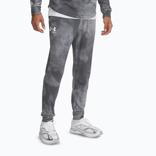Zdjęcie produktu Spodnie męskie Under Armour Rival Terry Printed Jogger castlerock/onyx white Szary
