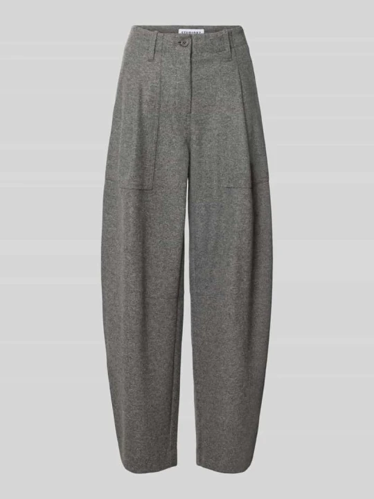 Zdjęcie produktu Spodnie o fasonie barrel leg w kroju regular fit z dodatkiem wiskozy i wełny model 'October' CAMBIO Jasnoszary melanż