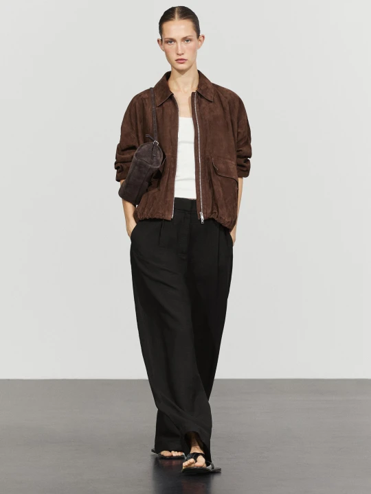 Zdjęcie produktu Spodnie O Kroju Barrel Fit Z Plisami - Czarny - Massimo Dutti - Female