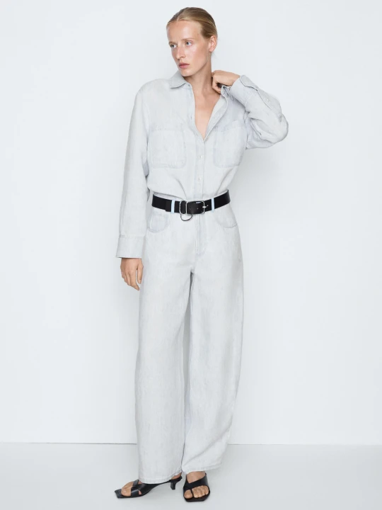 Zdjęcie produktu Spodnie O Kroju Barrel Fit Ze 100% Lnu – Studio - Jasnoniebieski - Massimo Dutti - Female