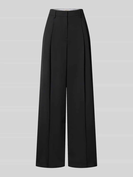 Zdjęcie produktu Spodnie o kroju regular fit o szerokości z czystej żywej wełny model 'OVVIO' Weekend Max Mara Czarny