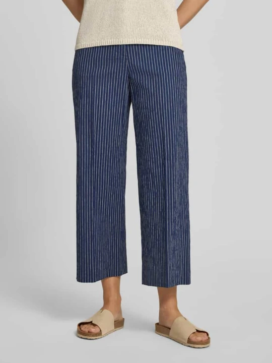 Zdjęcie produktu Spodnie o kroju regular fit z mieszanki bawełny i lnu, szerokie, model 'MARINA' Weekend Max Mara Granatowy