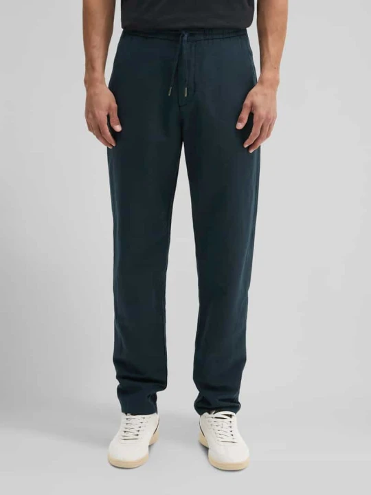 Zdjęcie produktu Spodnie o kroju relaxed fit z mieszanki bawełny i lnu z tunelem model 'BELSBO' Marc O'Polo Granatowy