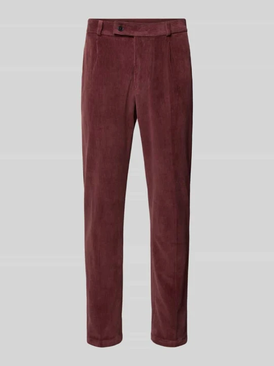 Zdjęcie produktu spodnie o kroju slim fit z mieszanki bawełny w imitacji sztruksu model 'Cliffer' Zuitable Bordowy