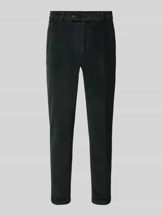Zdjęcie produktu spodnie o kroju slim fit z mieszanki bawełny w imitacji sztruksu model 'Cliffer' Zuitable Butelkowy zielony