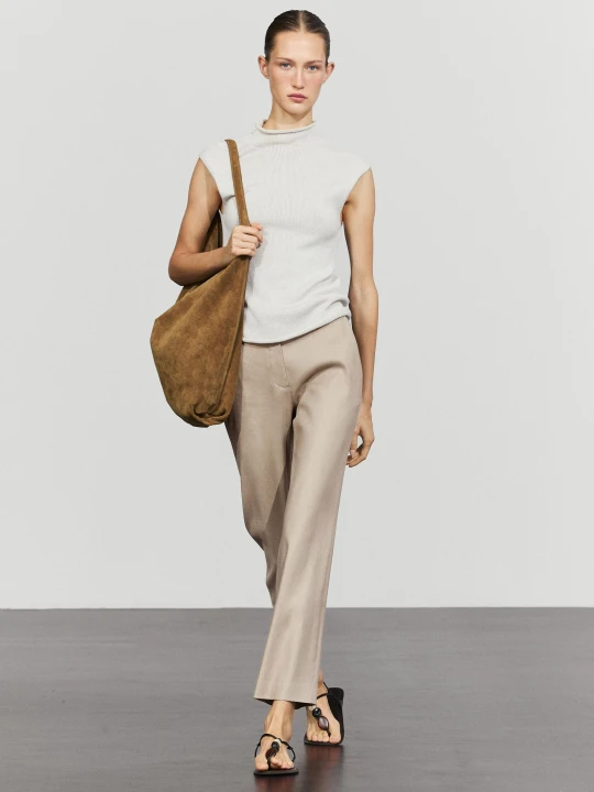 Zdjęcie produktu Spodnie O Prostym Kroju Z Lnem - Beżowy - Massimo Dutti - Female