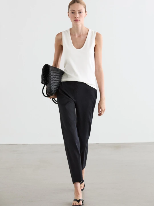 Zdjęcie produktu Spodnie O Prostym Kroju Z Lnem - Granatowy - Massimo Dutti - Female