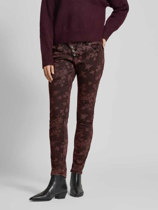 Zdjęcie produktu Spodnie o skróconym kroju skinny fit model ‘Malibu’ Buena Vista Bordowy