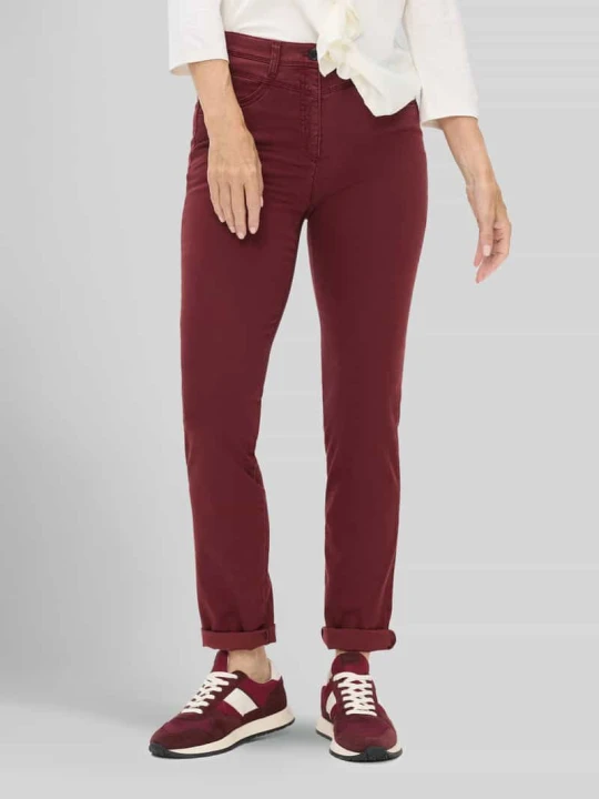 Zdjęcie produktu Spodnie o średnim stanie z mankietowym wykończeniem model 'Laura New' Raphaela By Brax Bordowy