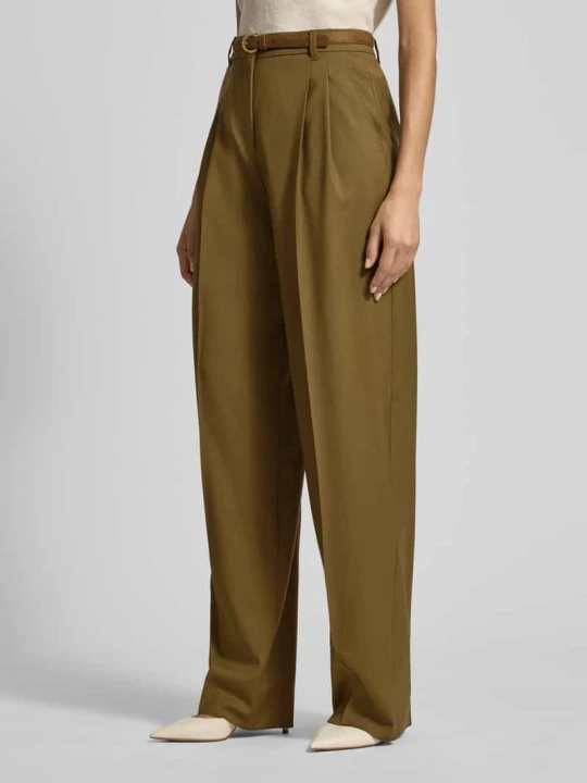 Zdjęcie produktu Spodnie z szerokimi nogawkami z czystej żywej wełny Max Mara Khaki