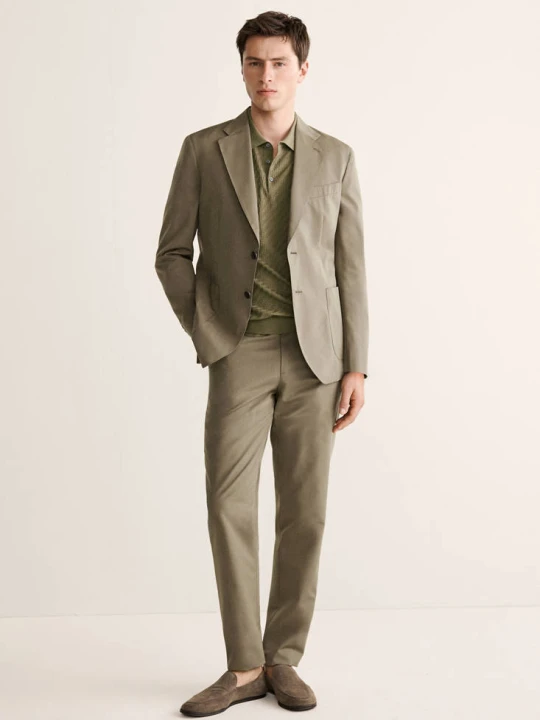 Zdjęcie produktu Spodnie garniturowe z wełny i bawełny slim fit khaki - Mężczyzna - MANGO MAN